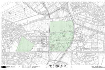 Átnézeti helyszínrajz. A népligeti Planetárium rehabilitációja. Nagy István János diplomaterve. 2024.
