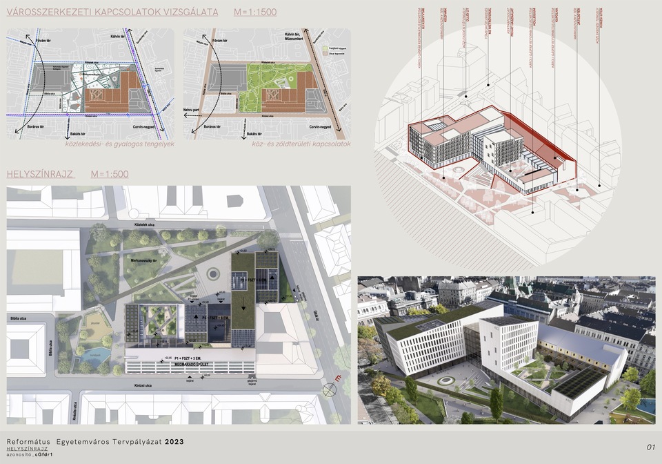 Helyszínrajz. A Károli Gáspár Református Egyetem új épületegyüttese – A DPi Design megvételt nyert terve. 2024.
