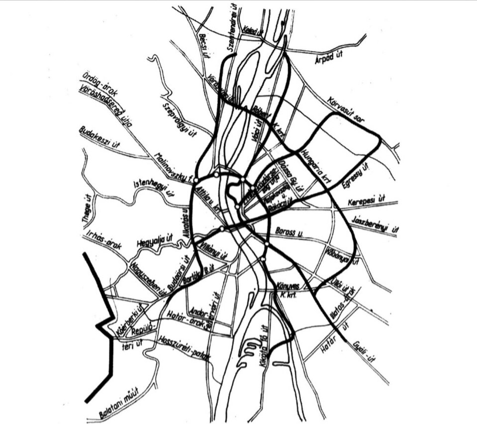 Sztrókay István 1918-as terve. Forrás: Merczi Miklós: Közlekedés a föld alatt Budapesten, 2001
