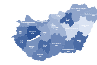 Építőipari Bizalmi Index (ÉBI) vármegyénként, 2024. augusztus
