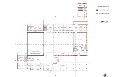 1. emelet alaprajz. Multidiszciplináris művészeti és inspirációs központ - MMIK revitalizáció. Zalaegerszeg. Gyarmati Dóra diplomaterve. 2024.
