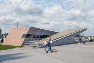 Siófoki nagyműtárgyak rekonstrukciója, üzemviteli épület és új köztér létesítése. Masterplan és építészeti tervezés: Térhálózat. Látványtervek: Homologue, Ölbey Zoltán
