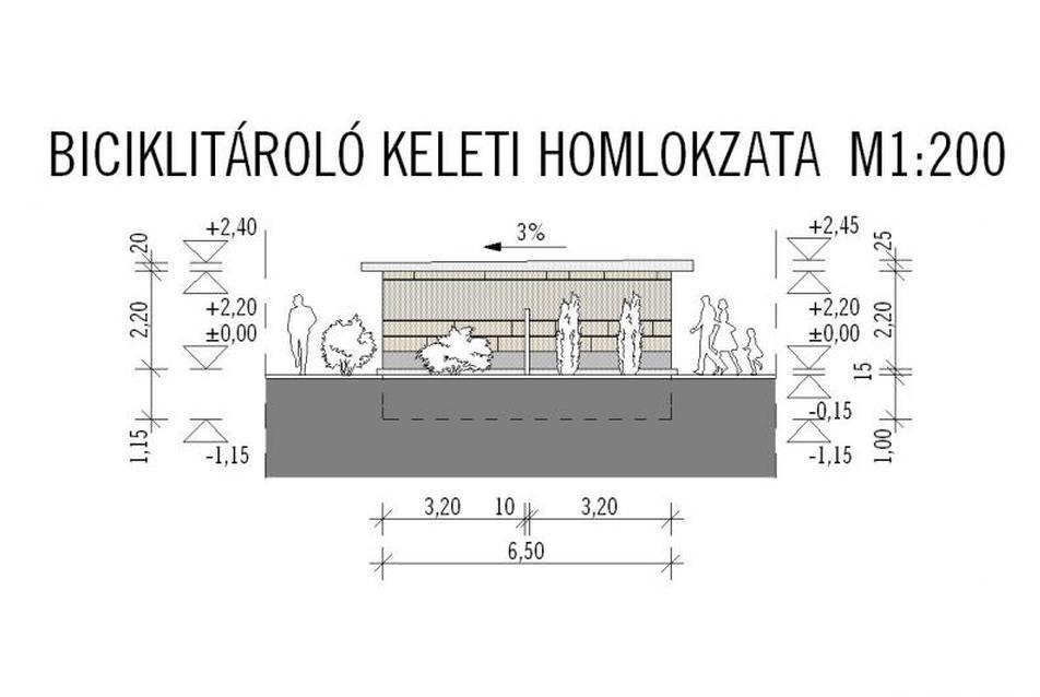 biciklitároló homlokzat