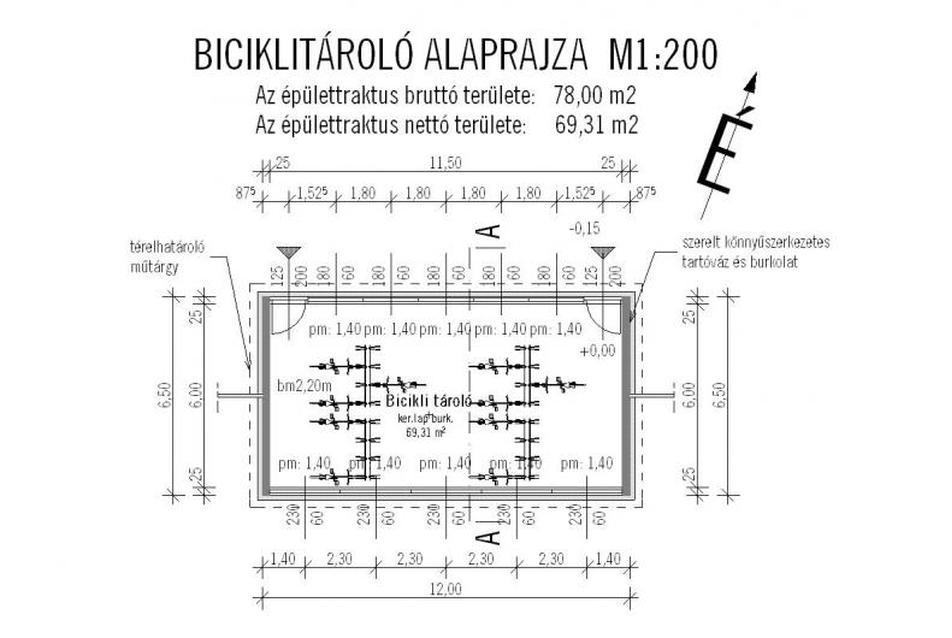 biciklitároló alaprajz