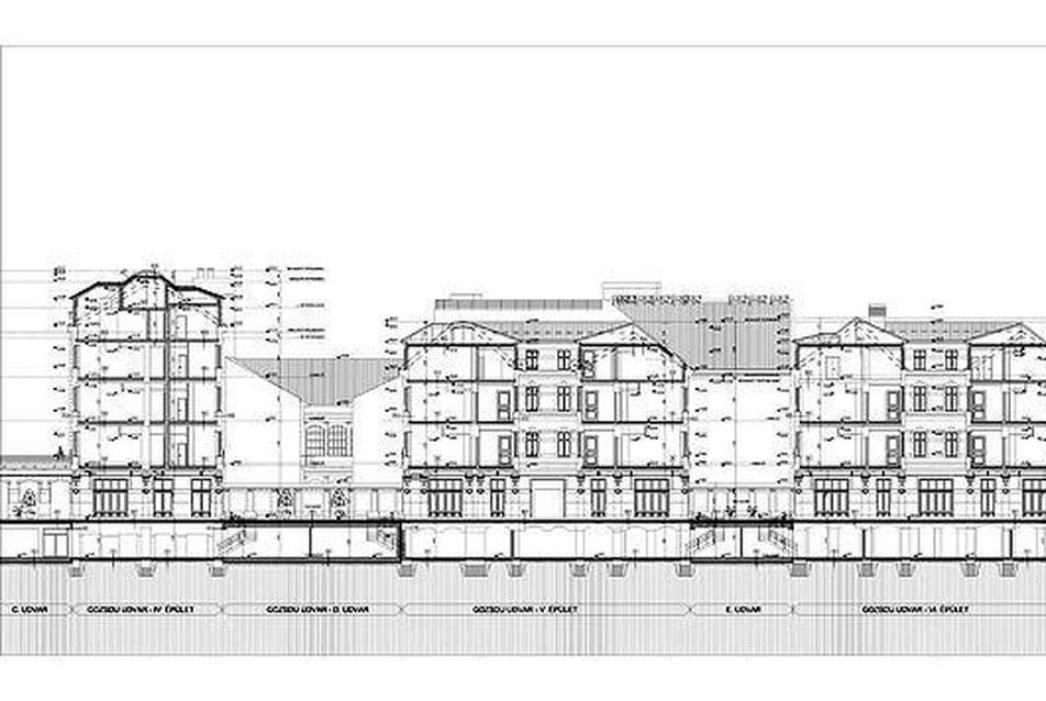 Az épületegyüttes hosszmetszete