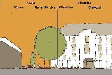 Óbuda Fő tér: E-E metszet - Gardenworks