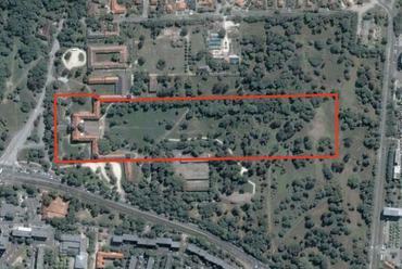 A Felső-kert légifotója a rehabilitációs munkák első ütemének területével fotó: 2008 digitalglobe