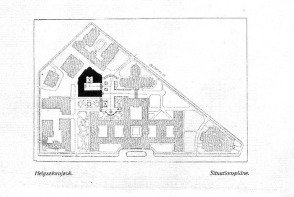 Tervezet a magy. kir. József-Műegyetem építési szakosztályának önálló épületére, helyszínrajzok - Kotsis Iván terve, 1918