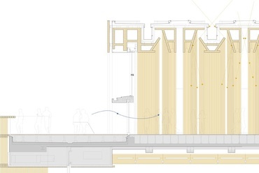 Mokuzai Kaikan, Tokió - építészet: Tomohiko Yamanashi, Nikken Sekkei - előadóterem metszete