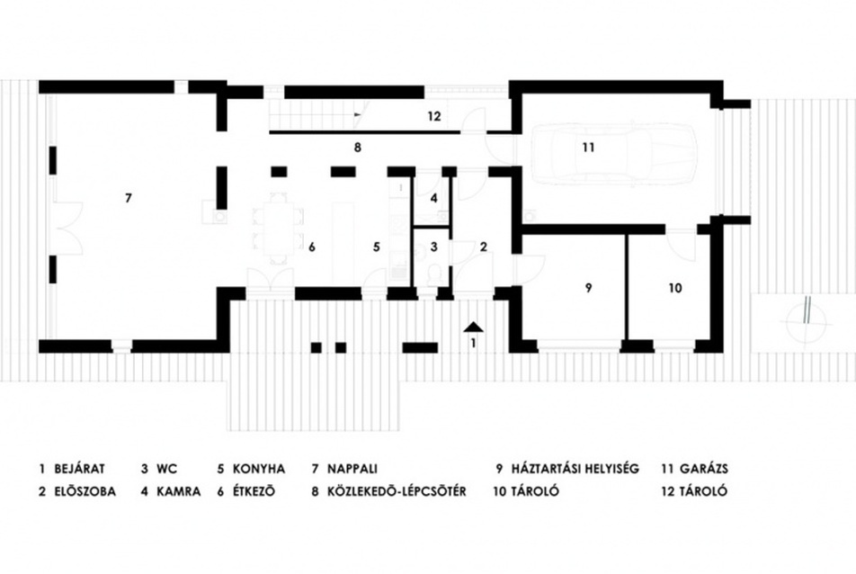 Családi Ház Biatorbágyon földszinti alaprajz. Vezető tervező: Paládi-Kovács Ádám.