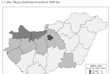 10. ábra: A megyei fejlettségi térszerkezet 1975-ben és 2005-ben, forrás: ((23), p.73-74.)