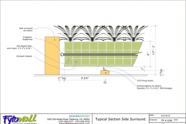 Fytowall vízszintes metszet, öntözőrendszer,