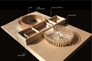 Forum Collemassari – kulturális központ, fenyőfák ölelésében, tervező: Edoardo Milesi