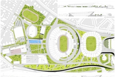 Sajtos Gábor és munkatársainak IV. díjas terve a Puskás Stadionra és környékére