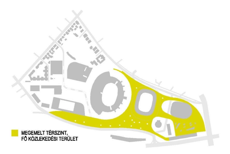 Sajtos Gábor és munkatársainak IV. díjas terve a Puskás Stadionra és környékére