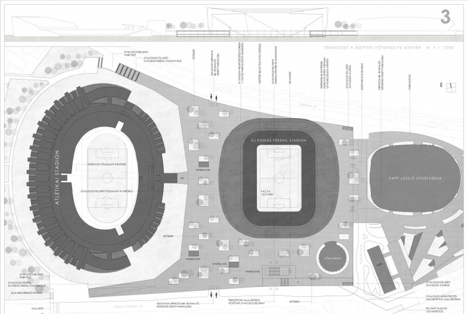 A B3 Építész Stúdió kiemelt megvételt nyert pályázata a Puskás Stadionra és környékére