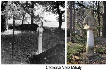 Csokonay Vitéz Mihály szobra montázson és ma