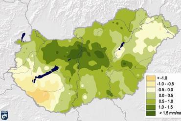 A nyári átlagos napi csapadékintenzitás változása az 1960-2009-es időszakban