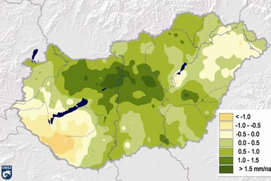 A nyári átlagos napi csapadékintenzitás változása az 1960-2009-es időszakban