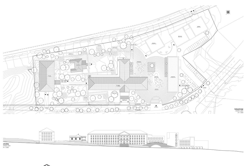 helyszínrajz, utcakép és terepmetszet - építész: Getto Tamás, Kozák Barnabás, Gyergyák Ákos