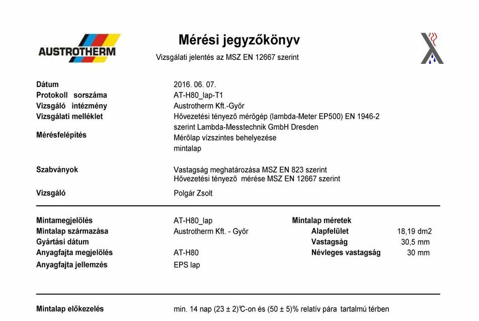 Hővezetési jegyzőkönyv - forrás: Austrotherm