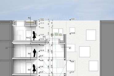 Cohousing, Debrecen - Keresztmetszet - tervező: Kiss Tamás