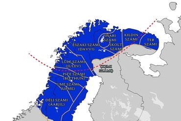 Számiföld és a számi nyelvek 2000 környékén - saját illusztráció - en.wikipedia, 2015 alapján