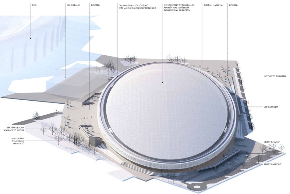 Nemzeti Korcsolyázó Központ, terv - építész: Vass-Eysen Áron, Máté Tamás (BIVAK)