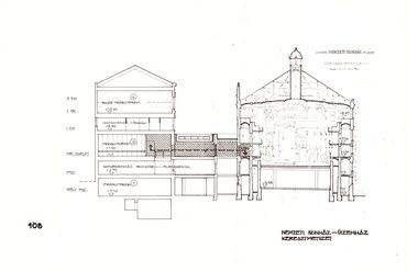 A Pécsi Nemzeti Színház üzemházának keresztmetszete 1979