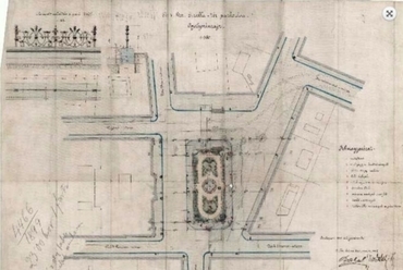 A tér és a környező utcák 19. század végi tervrajza, rajta a rács rajzolata.