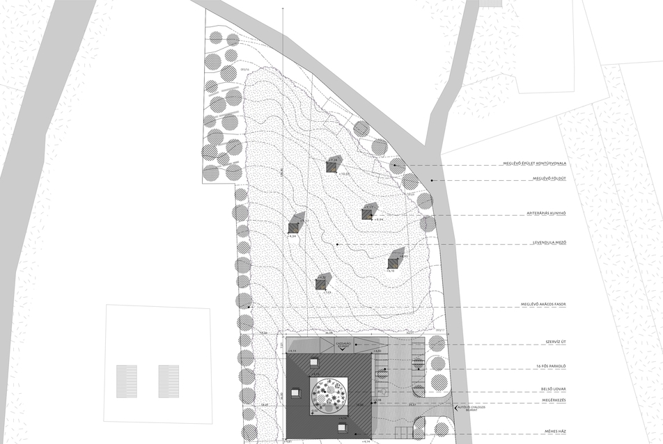 Helyszínrajz, Méhes ház Szentendrén, Tervező: Göde Dorottya, Konzulens: Vincze László DLA