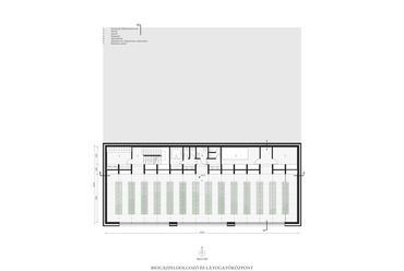 Alsó szint alaprajz, Biogázfeldolgozó és látogatóközpont, Tervező: Kazi Zsolt, BME Építészmérnöki Kar, 2019.