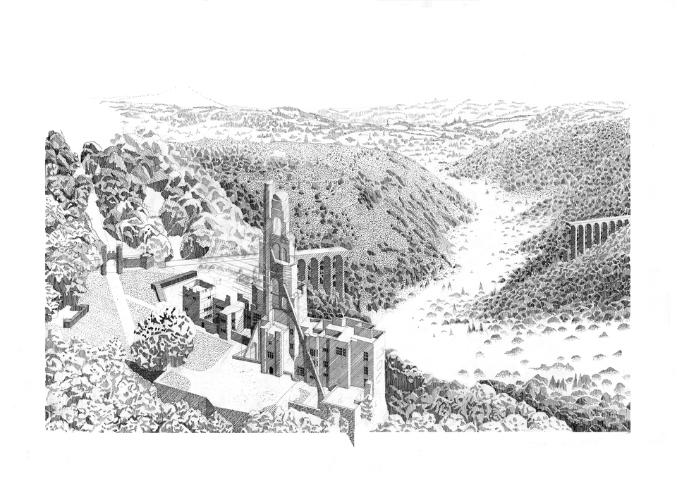 Edward Crooks: Holding Up: Castle Drogo I. Tollrajz papíron, 594 × 420 mm