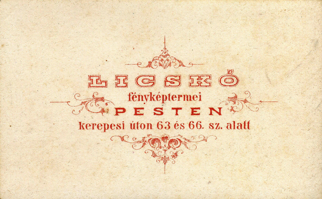 Rákóczi (Kerepesi) út 63. és 66., Licskó fényképész. 1900-ban készült fényképfelvétel hátoldala. Fotó: Fortepan, Mészöly Leonóra