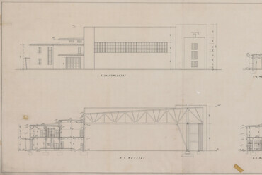 Ferihegyi Repülőtér, hangár oldalhomlokzat, metszetek, 1949 – Lechner Tudásközpont, Dokumentációs Központ  Tervtár, UVATERV gyűjtemény, ÁMTI