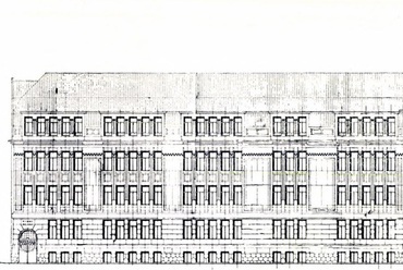 Budapest, a Soroksári úti elemi iskola és óvoda (ma: Jaschik Álmos Művészeti Szakgimnázium) homlokzati terve 1911-ből. Tervező: Fleischl Róbert. Forrás: Magyar Építőművészet, 1911/2., 15. o.