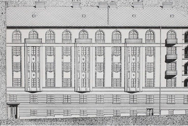 Budapest, a Márvány utca 50. alatti lakóház homlokzatterve, Fleischl Róbert munkája. Forrás: Magyar Építőművészet, 1925/1-3., 15. o. 