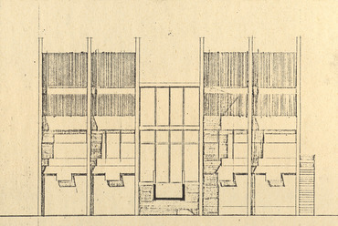Nagy Bálint: Hallgatói és oktatói üdülő terve az Ybl Miklós Felsőfokú Építőipari Technikum számára, 1971. Északnyugati homlokzat.