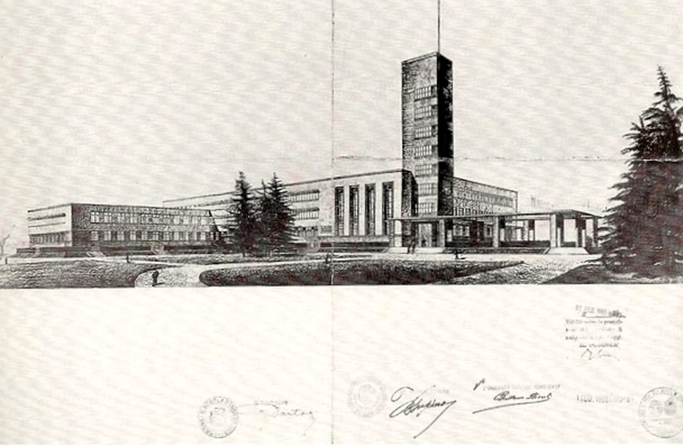 Giuseppe Vaccaro terve, La Facoltà di Ingegneria , 1933. Forrás: comune.bologna.it - archiviostorico