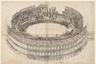 Piranesi Velencében született és hamar kapcsolatba került a kor vezető művészeivel. Giovanni Battista Piranesi: A római Colosseum észak felől, madártávlatból. 1760-1770 körül. Kép © Staatliche Museen zu Berlin, Kunstbibliothek / Dietmar Katz