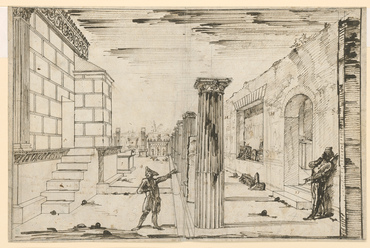 Legismertebb képein a régi Róma nagyságát idézi fel, illetve vizionárius, elképzelt architektúrákat alkot. Giovanni Battista Piranesi: A pompeji Isis-templom oldalnézete, 1778. Kép © Staatliche Museen zu Berlin, Kunstbibliothek / Dietmar Katz