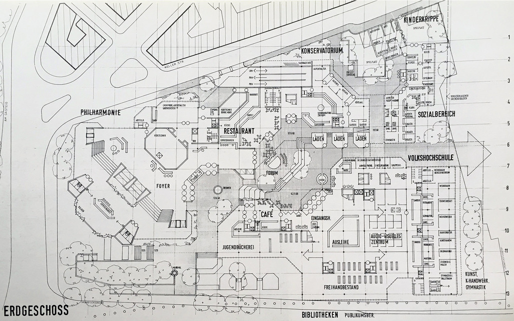 Kulturális központ terve, München, Németország, 1975, SWP