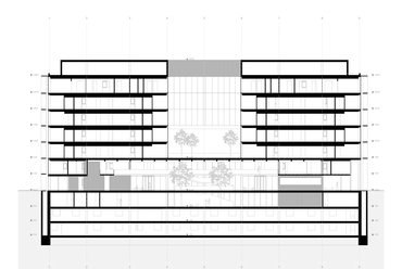 Transzplantációs központ Kolozsváron – metszet – terv: Perényi Stúdió és M Á S Építészek