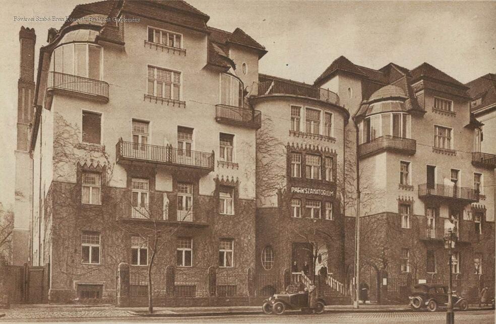 Budapest, Aréna (Dózsa György) út, Park Szanatórium 1927-ben, tervező: Komor Marcell és Jakab Dezső, kivitelező: Krausz Gábor és Stettner Gusztáv (FSZEK Budapest Gyűjtemény)