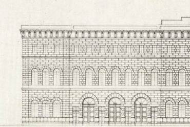 Pollack Mihály beadott Országház-terve 1840 körül, homlokzat (Művészettörténeti Értesítő, 1973/1., 23. o.) 