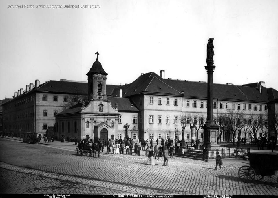 Budapest, Szent Rókus Kórház 1890 körül, tervező: Pollack Mihály és Ágoston, kivitelező: Pollack Ágoston (Klösz György felvétele, FSZEK Budapest Gyűjtemény) 