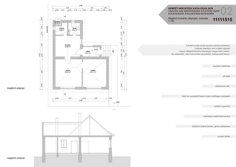 Kockaház átalakítása Komárom-Esztergom megyében – meglévő alaprajz – tervező: Studio KVARC 