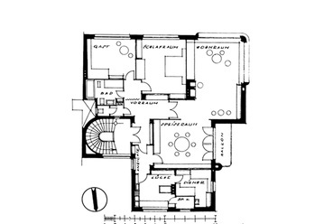   A Dr. Pollák villa emeleti alaprajza, forrás: FORUM, 1932, Neuere Arbeiten von Arch. E. Spitzer, 197. oldal