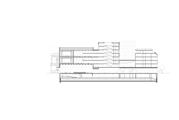 A-A metszet - kiemelt közösségi és oktatási terek, A Pázmány Campus megosztott III. díjban részesült pályamunkája, Tervezők: Archikon és Újirány