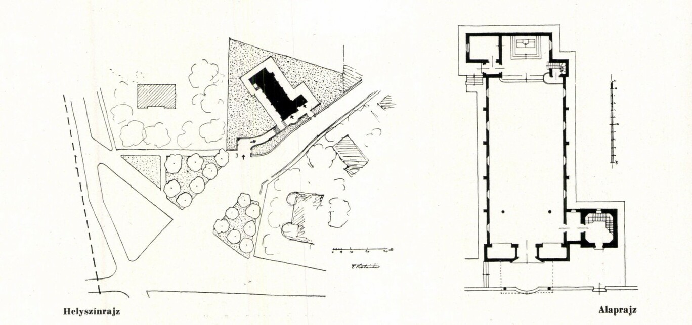 Kotsis Iván: A balatonboglári plébániatemplom helyszínrajza és alaprajza. Forrás: Tér és Forma, 1933. 6. évf. 4-5. szám 